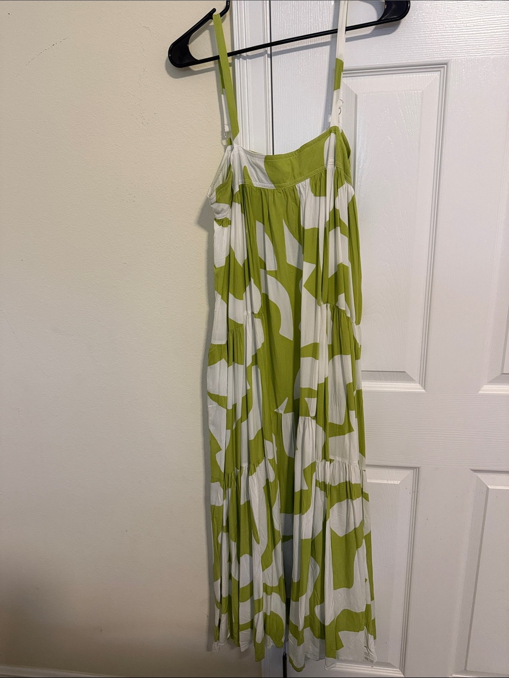 Lime Green & White Patterned Maxi Dress with Adjustable Straps
